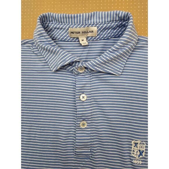 Peter Millar Pilot Mill Polo Mens Medium Pima Cotton Blue Striped Soft - Picture 4 of 11
